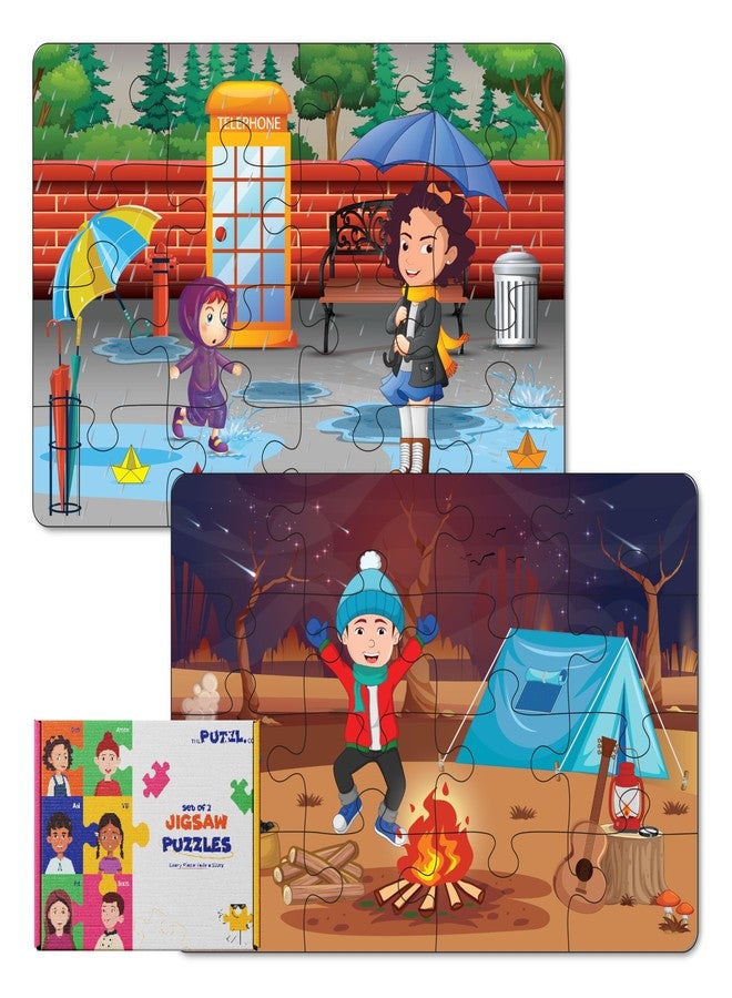 The Puzzl Co - Set of 2 Seasonal Jigsaw Puzzles, 16 Pieces Each | Winter & Monsoon Themes | Educational Puzzles for Kids 4+ Years | Fine Motor Skill Development & Cognitive Play